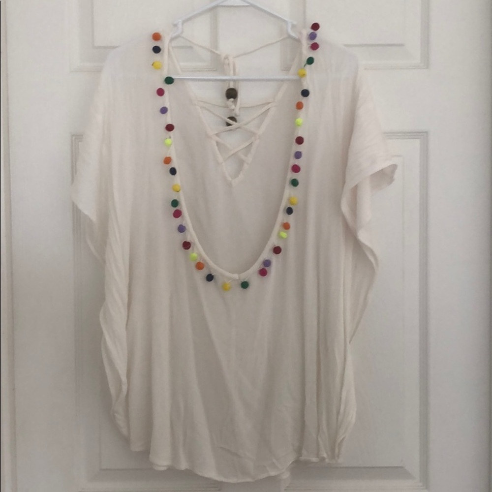 Francesca’s White Pom Pom Beach cover up